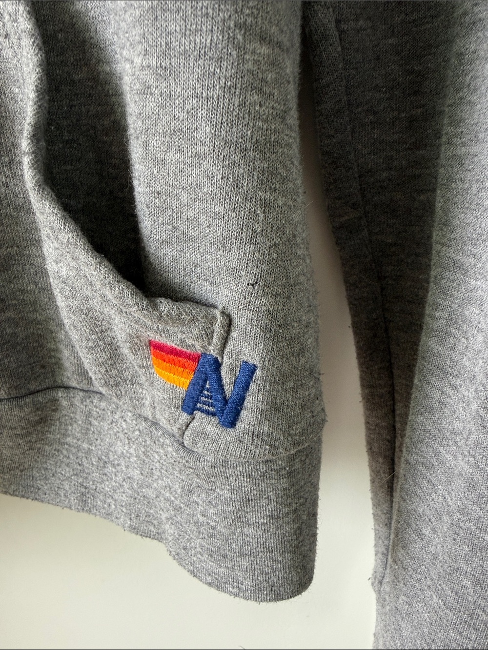 Aviator Nation Grey Hoodie with Yellow, Orange, Red and Blue Stripes - Picture 3 of 4